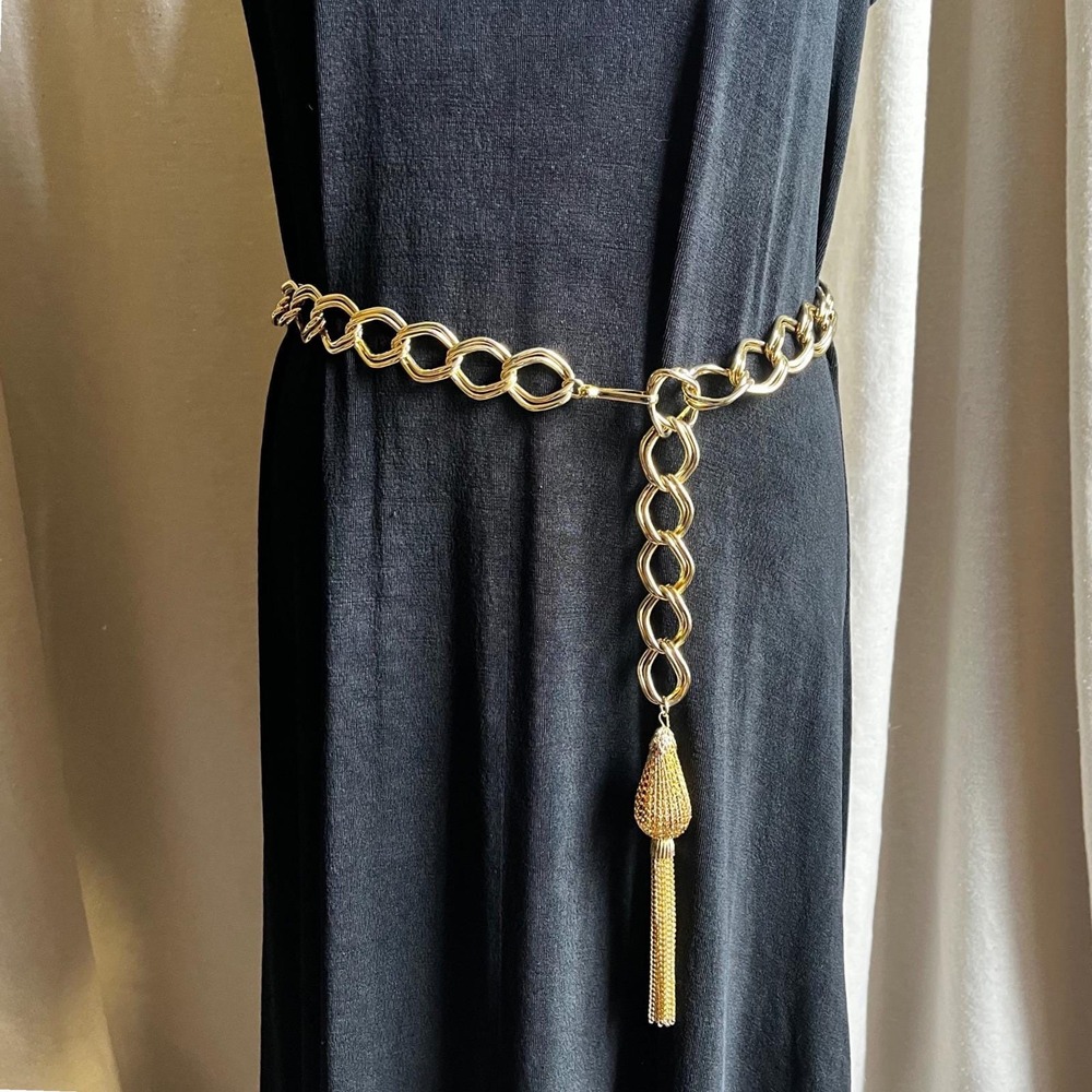 Vintage Gold Chain Tassel Belt Necklace Convertible Statement Piece 36"